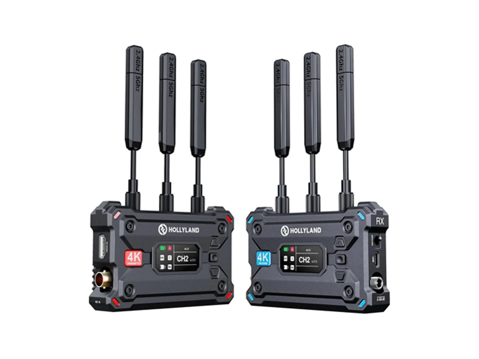Hollyland Pyro S, pasangan transmitter dan receiver video nirkabel 4K dengan antena eksternal.