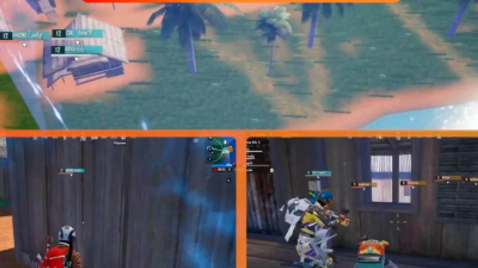 Tiga feed permainan ditampilkan bersamaan dalam satu layar siaran turnamen e-sport.